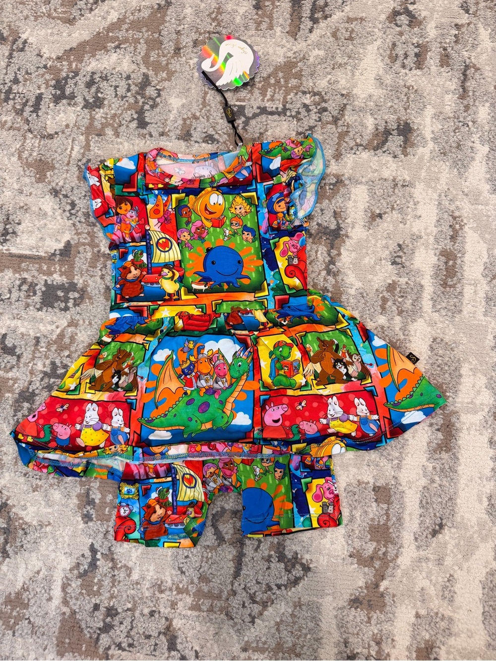 Adventure awaits, peekaboo, twirl onesie with shorts